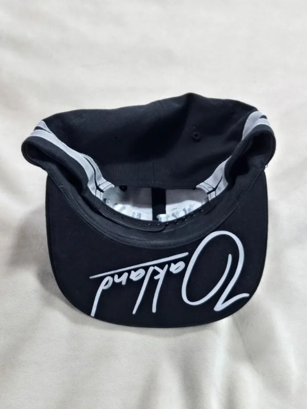 Oakland Black Silver Embroidered Snapback Hat Adjustable Cotton One Size